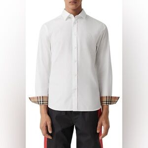 Vintage Burberry Monogram Motif Novacheck Button Up Dress Shirt White Large